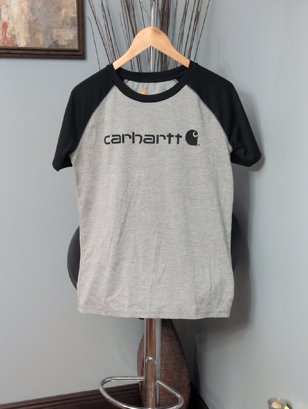 Carhartt Boys Heather Gray Tee with Yellow Logo and Black Trim